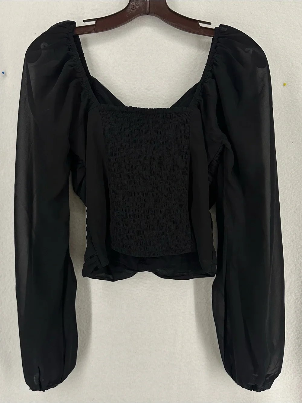 Abercrombie‎ & Fitch Ruched Sweetheart Puff Sleeve Crop Top Women’s Small Black